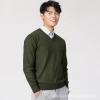 New autumn and winter men's round-neck knitted loose sweater base layer V-neck pullover wool sweater solid color large size sweater details Picture